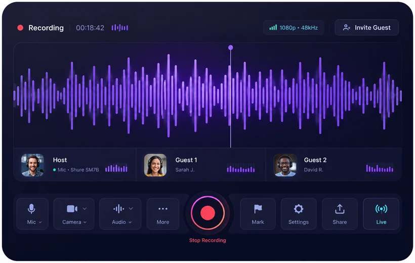 MyPodOps Studio — multitrack podcast recording with remote guests