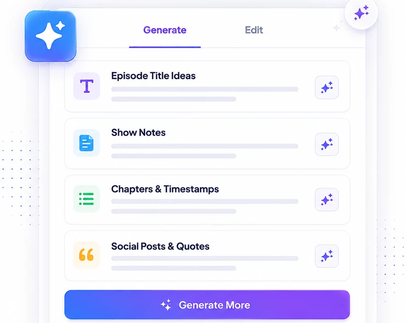 AI-generated episode titles, show notes, chapters and social posts