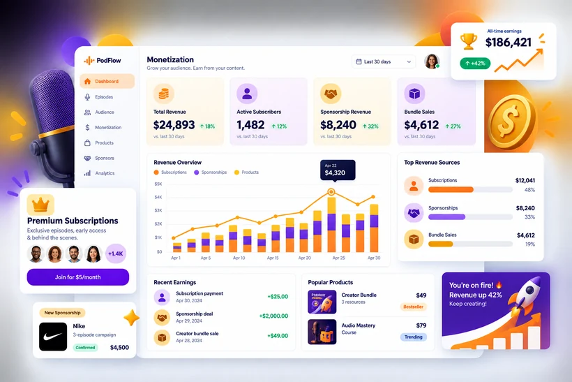 Podcast monetization dashboard: subscriptions, sponsorships and revenue