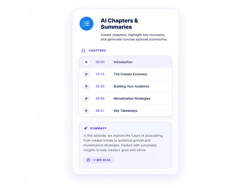 AI-generated chapters and episode summaries