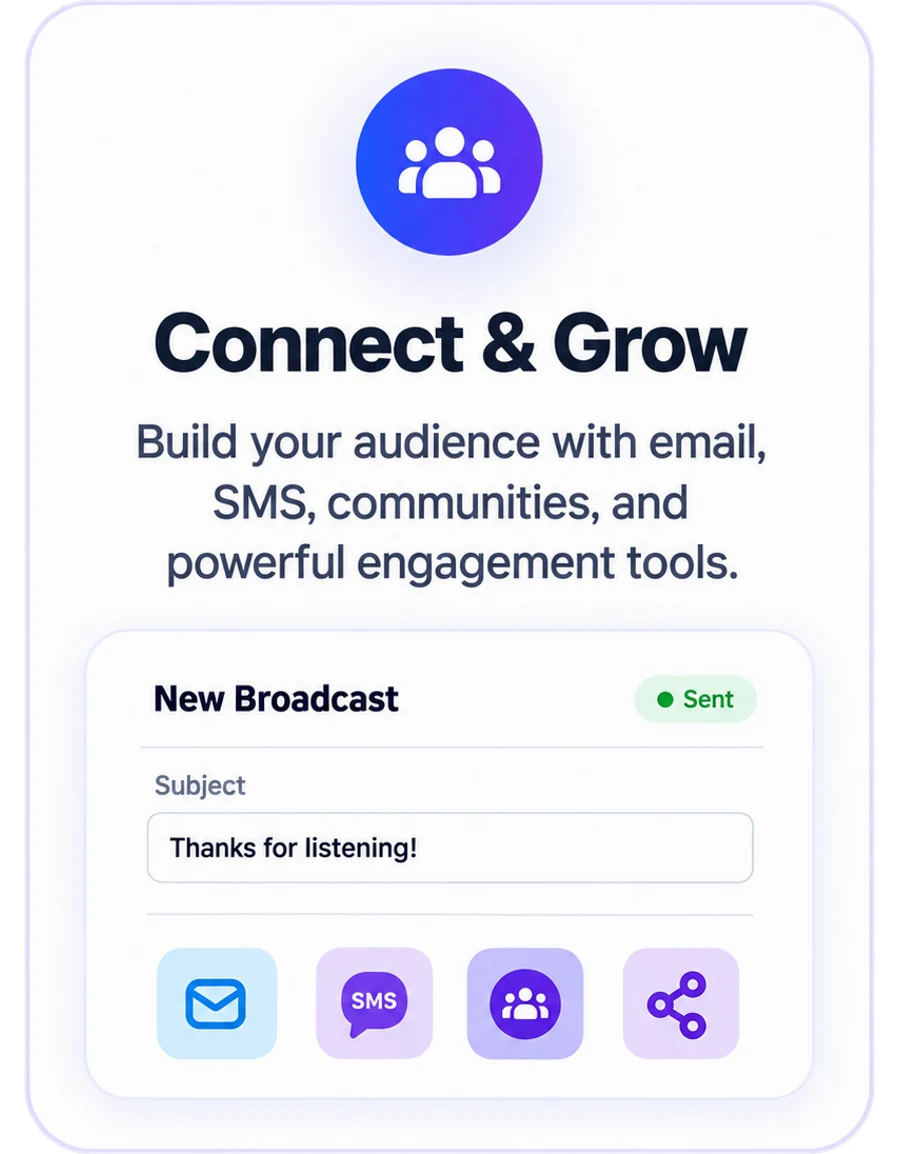 Connect & Grow — email, SMS, communities, and engagement tools